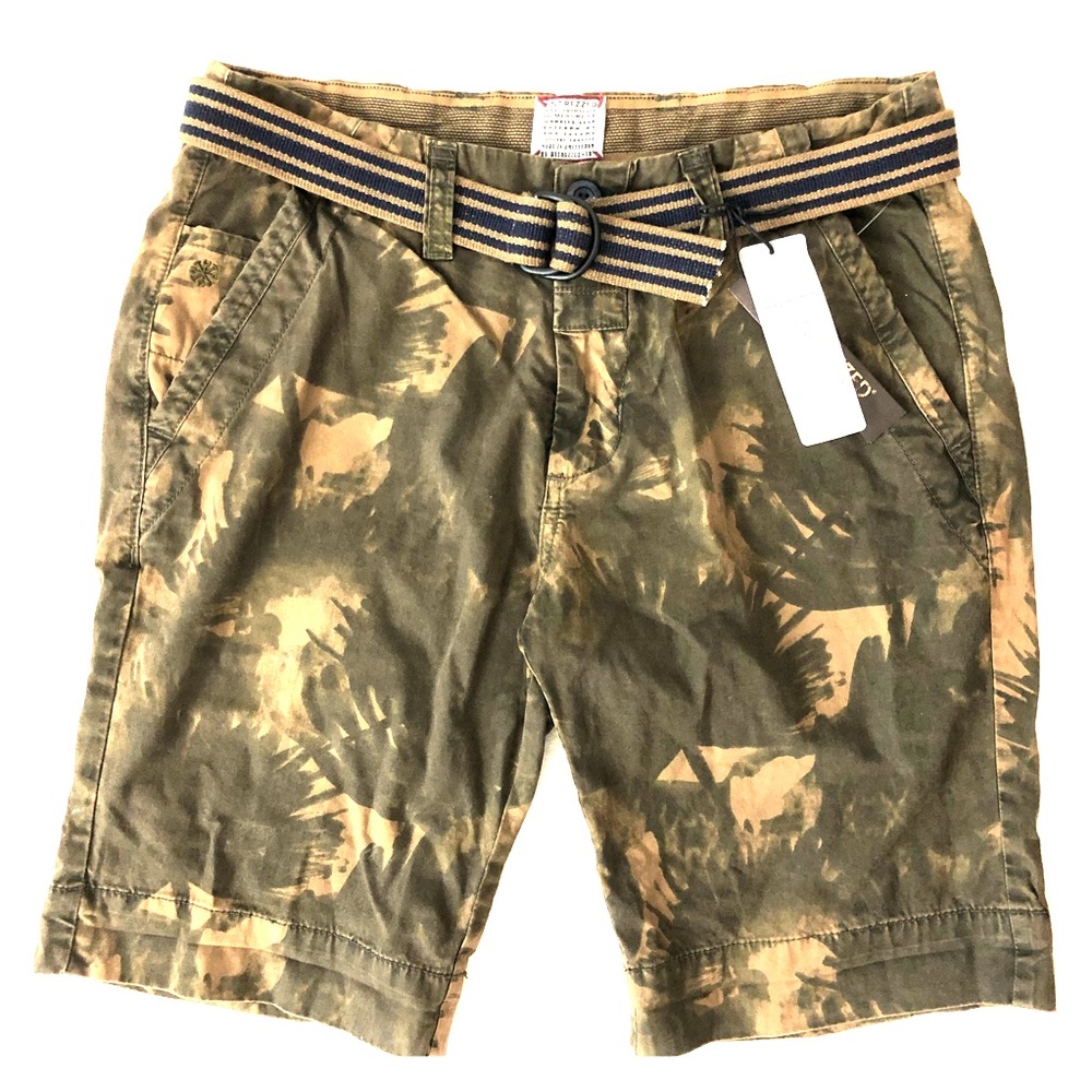Printed twill belted chino short/ Amsterdam brand